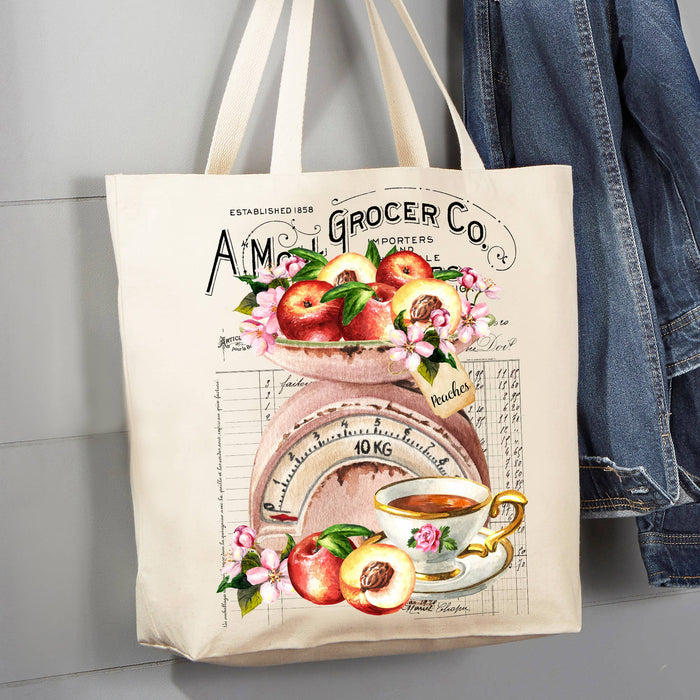 Vintage French Peaches & Tea 12 oz Canvas Tote Bag