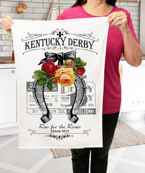 Kentucky Derby Horse Shoe Roses Kitchen Terry Cloth Towel