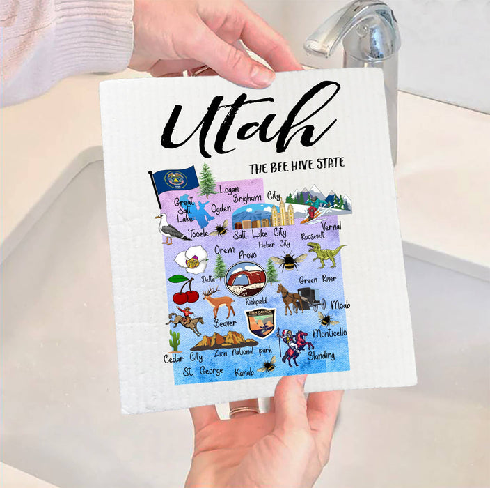 Utah State Map Souvenir SWEDISH DISH CLOTH