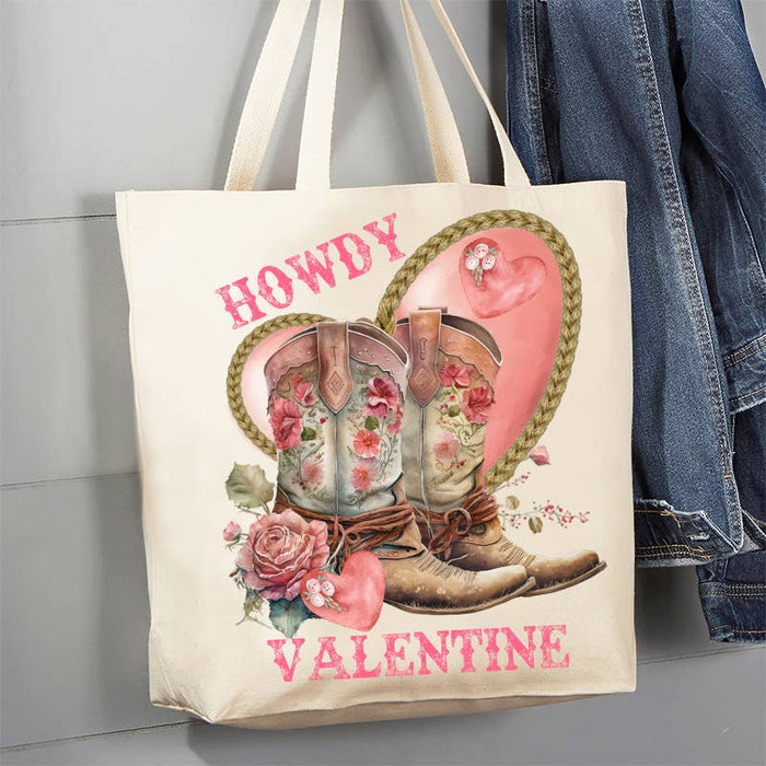 Howdy Valentine Cowboy Boots 12 oz Canvas Tote Bag