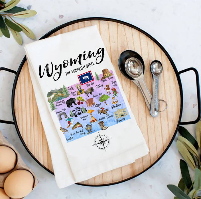 Wyoming State Map Souvenir Flour Sack Tea Towel