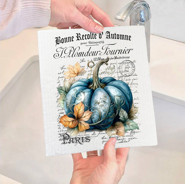 Fall Autumn French Blue Pumpkin SWEDISH DISH CLOTH