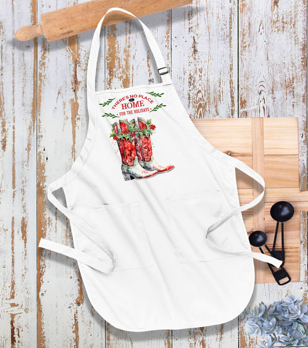 Christmas Holly Red Cowboy Boots Western Kitchen Apron
