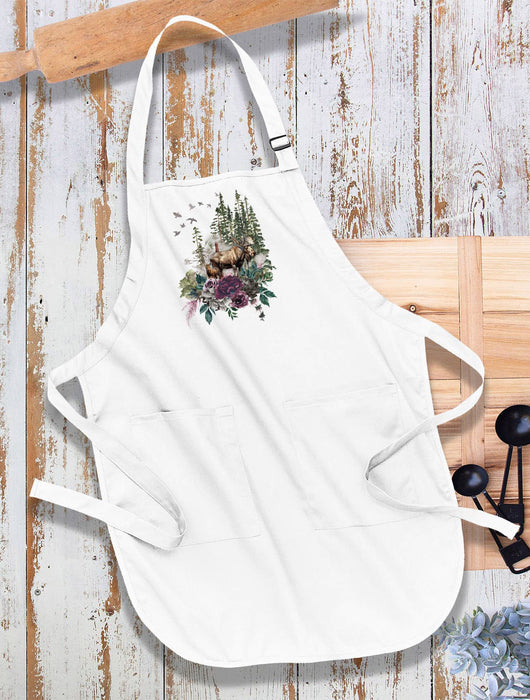 Moose Trees Mountains Wildlife Kitchen Cotton Apron