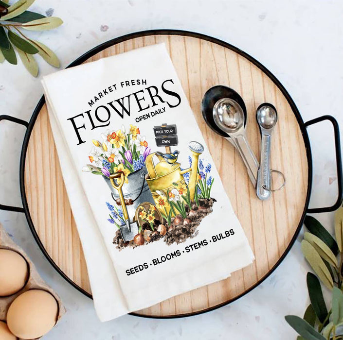Market Fresh Flowers Daffodils Flour Sack Tea Towel