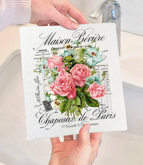 Vintage French Garden Roses Paris SWEDISH DISH CLOTH