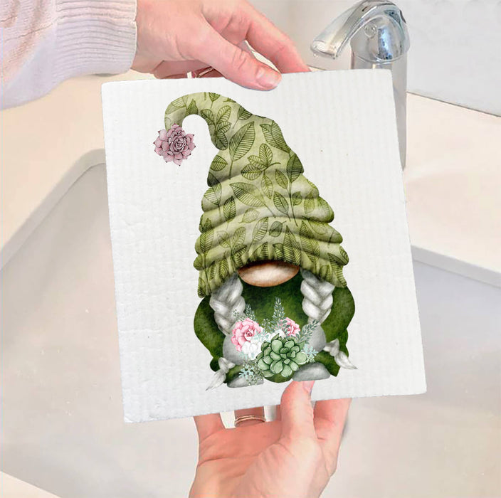 Succulent Desert Green Gnome SWEDISH DISH CLOTH