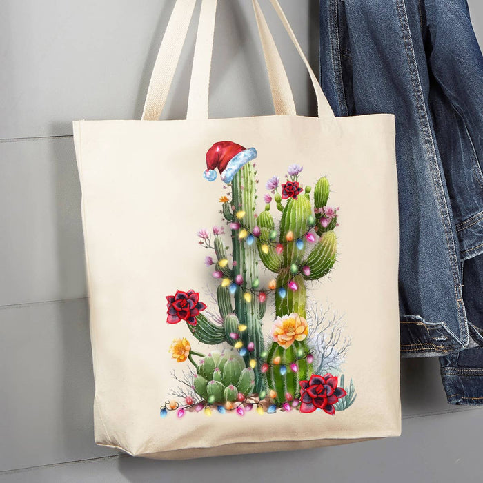 Christmas Saguaro Cactus Western 12 oz Canvas Tote Bag