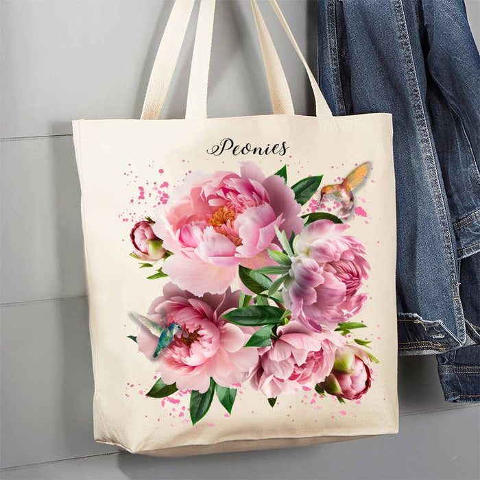 Spring Garden Peonies Flowers 12 oz Canvas Tote Bag