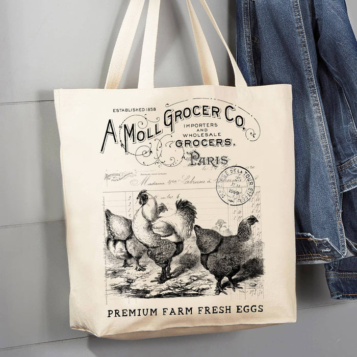 Vintage French Chickens 12 oz Canvas Tote Bag