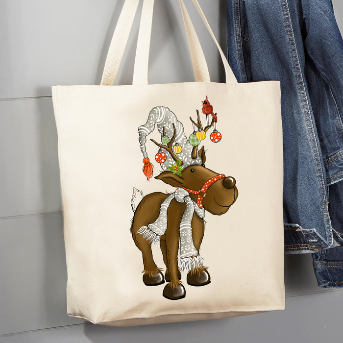 Christmas Cute Reindeer 12 oz Canvas Tote Bag