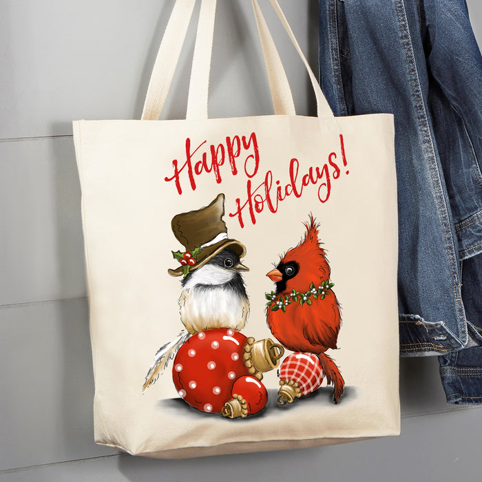 Christmas Birds Cardinal 12 oz Canvas Tote Bag