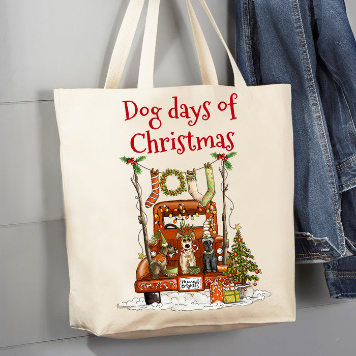 Dog Days of Christmas 12 oz Canvas Tote Bag