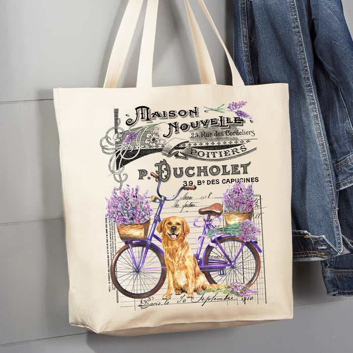 French Lavender Golden Retreiver Dog 12 oz Canvas Tote Bag