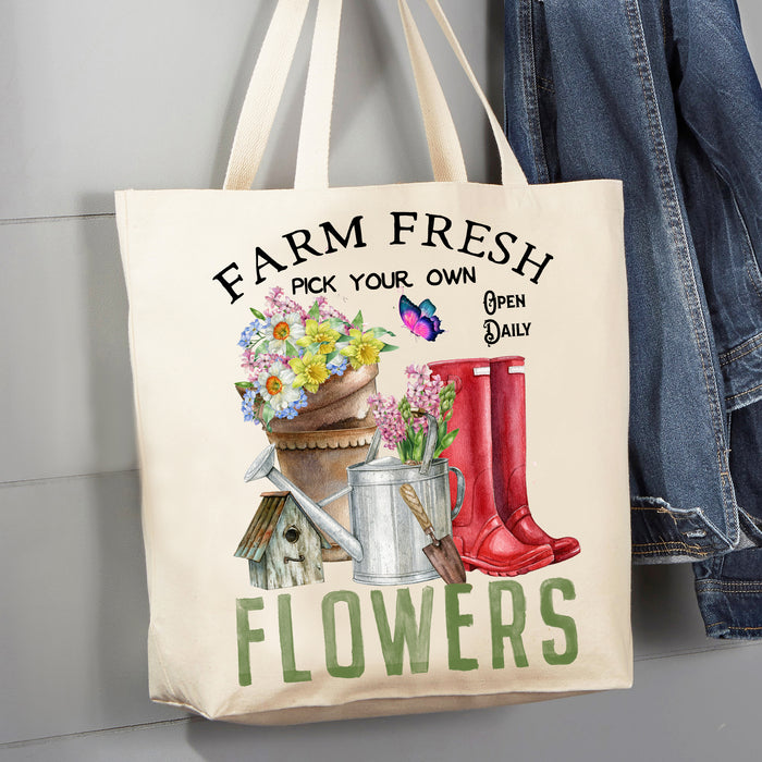Farm Fresh Flowers Garden 12 oz Canvas Tote Bag