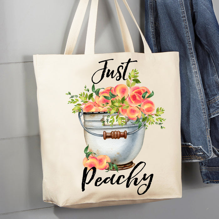 Just Peachy Bucket of Peachies 12 oz Canvas Tote Bag