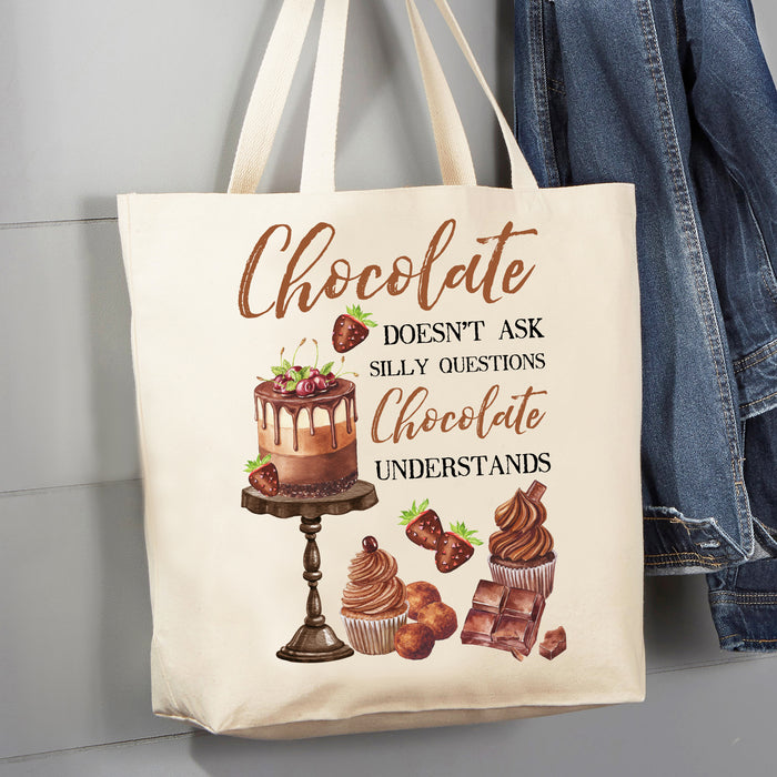Chocolate doesn't ask questions Chocolate understands 12 oz Canvas Tote Bag