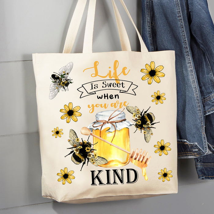 Life is Sweet When you are Kind Bees Honey 12 oz Canvas Tote Bag