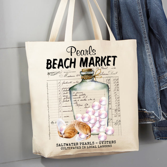 Pearls Beach Market Ocean Oysters 12 oz Canvas Tote Bag