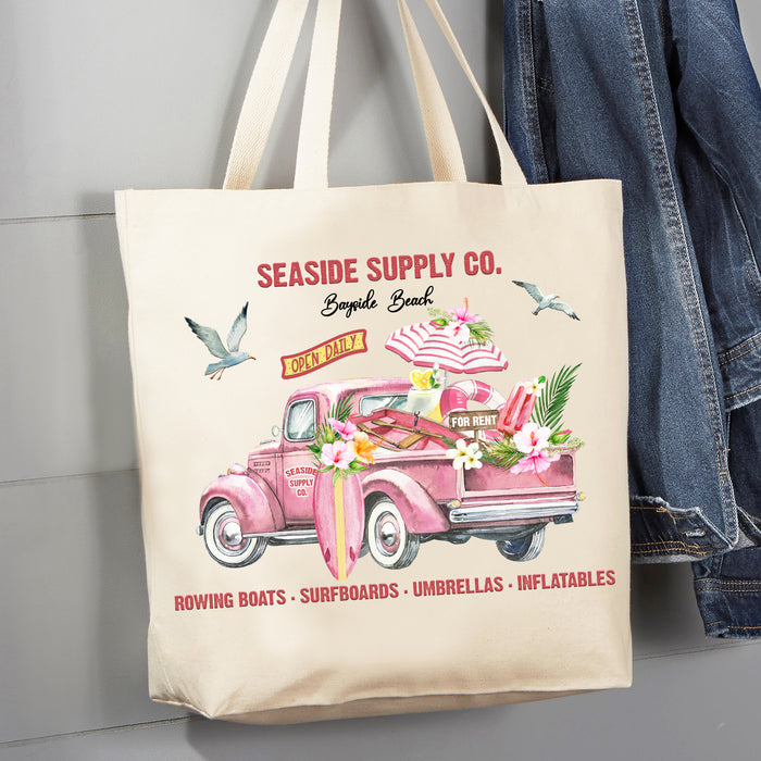 Seaside Supply Co Pink Pick Up Beach 12 oz Canvas Tote Bag