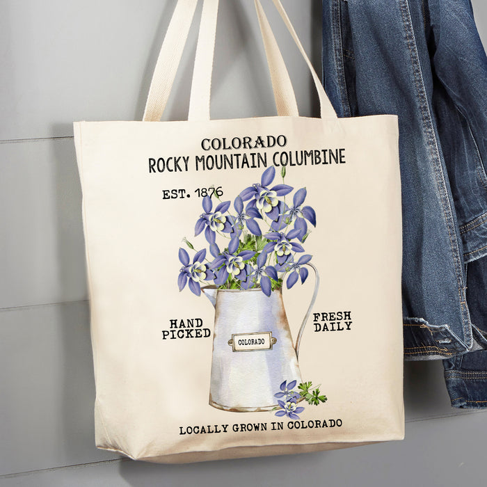 Colorado State Flower Columbine Souvenir 12 oz Canvas Tote Bag