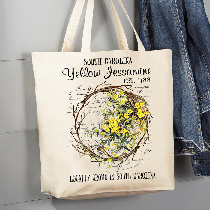South Carolina State Flower Jessamine Souvenir 12 oz Canvas Tote Bag