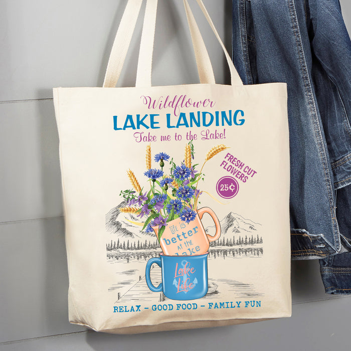 Take me to the Lake Wildflowers 12 oz Canvas Tote Bag