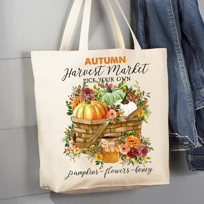 Fall Autumn Harvest Market Pumpkin12 oz Canvas Tote Bag