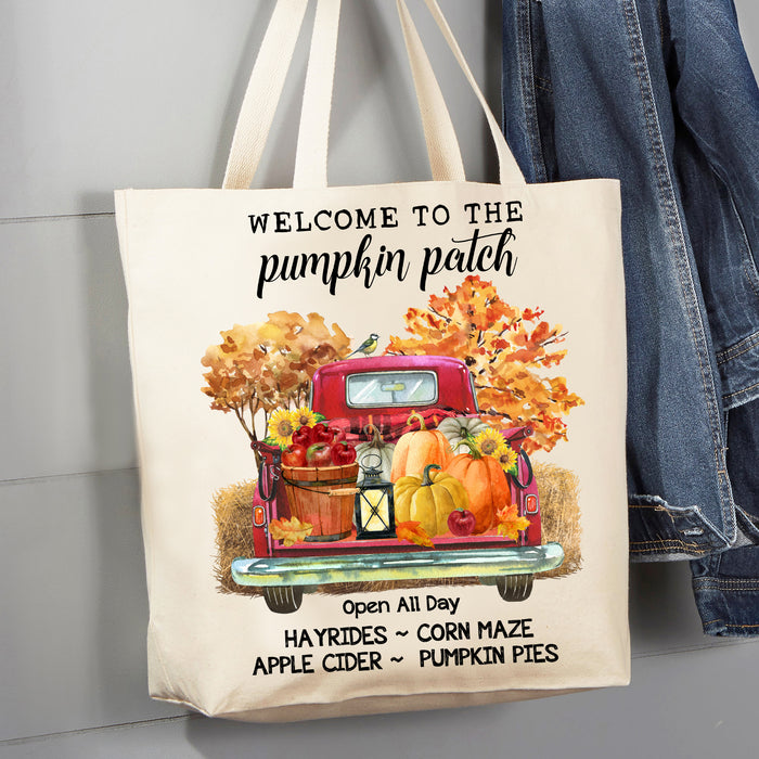 Fall Autumn Pumpkin Pick Up Truck 12 oz Canvas Tote Bag