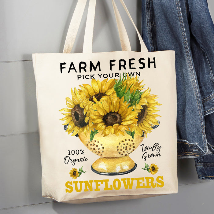 Farm Fresh Fall Autumn Sunflowers 12 oz Canvas Tote Bag