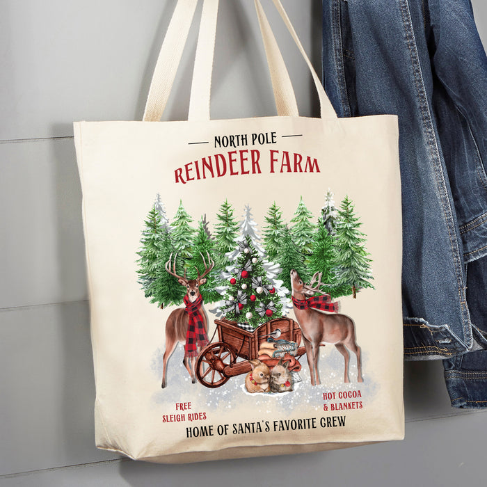 Christmas Reindeer Farm 12 oz Canvas Tote Bag