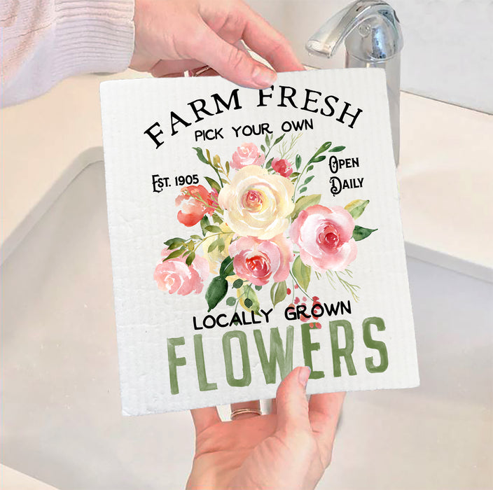 Farm Fresh Roses Spring SWEDISH DISH CLOTH