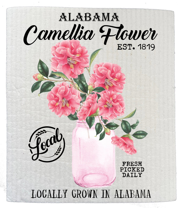 Alabama State Flower Camellia Souvenir Kitchen SWEDISH DISH CLOTH
