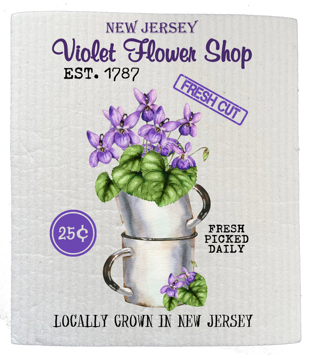 New Jersey State Flower Purple Violet Souvenir Kitchen SWEDISH DISH CLOTH