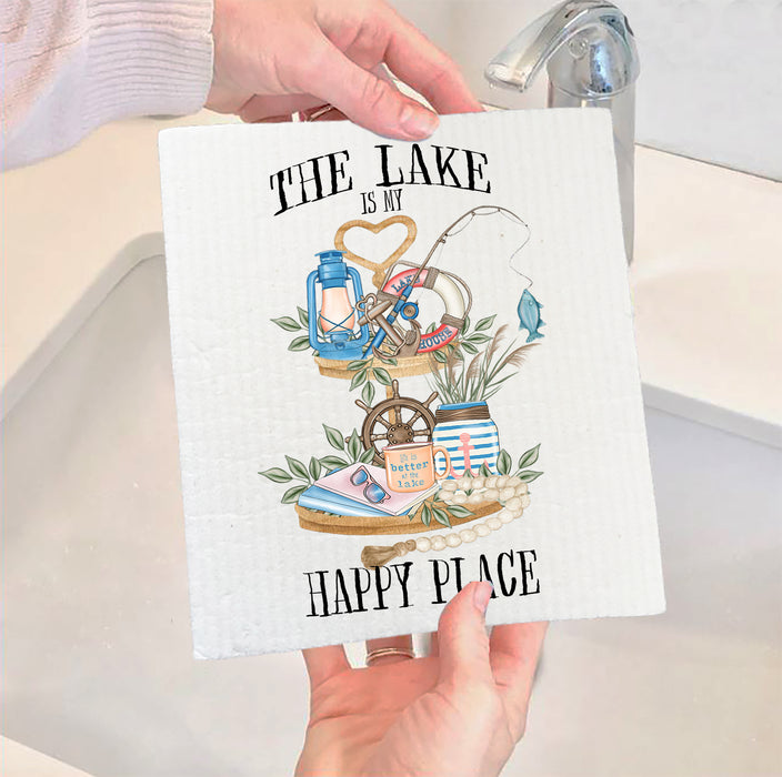 The Lake is My Happy Place Swedish Dish Cloth