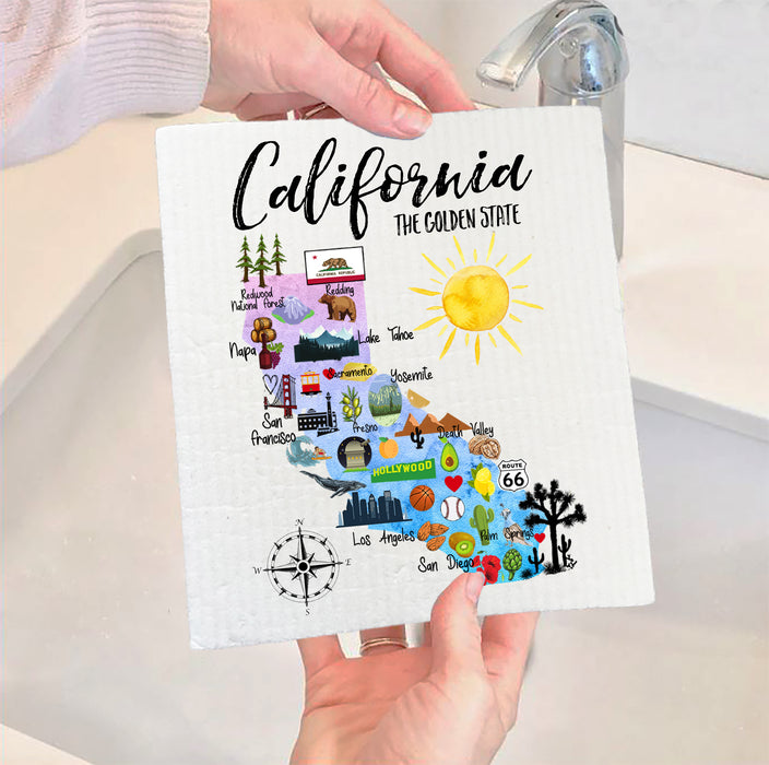 California State Map Souvenir Kitchen SWEDISH DISH CLOTH