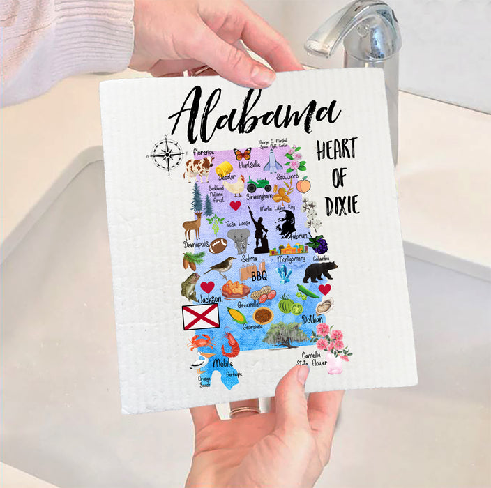 Alabama State Map Souvenir SWEDISH DISH CLOTH