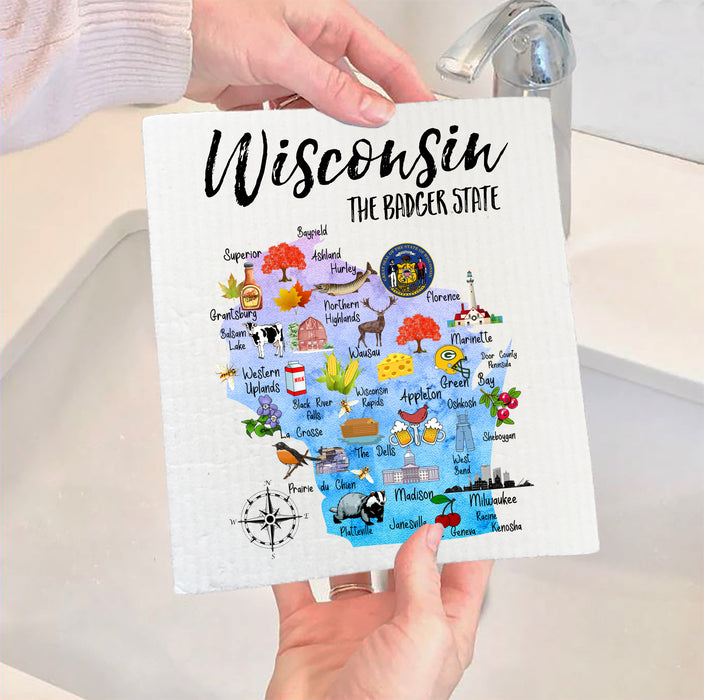 Wisconsin State Map Souvenir SWEDISH DISH CLOTH