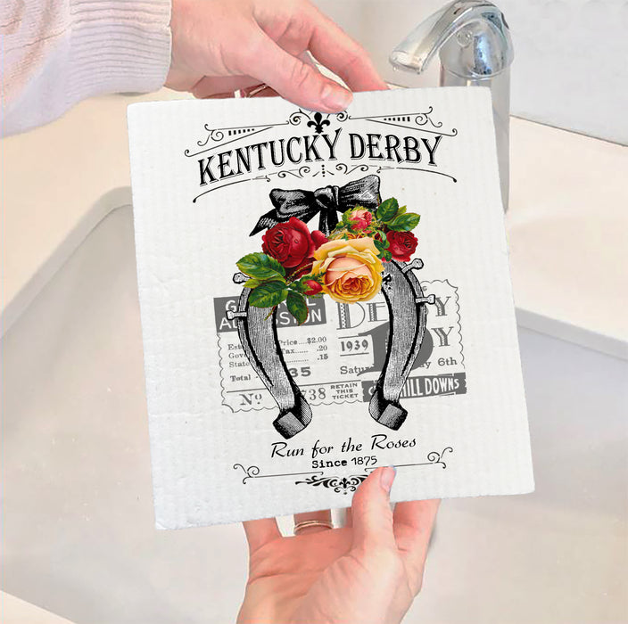 Kentucky Derby Horse Shoe Roses Kitchen SWEDISH DISH CLOTH