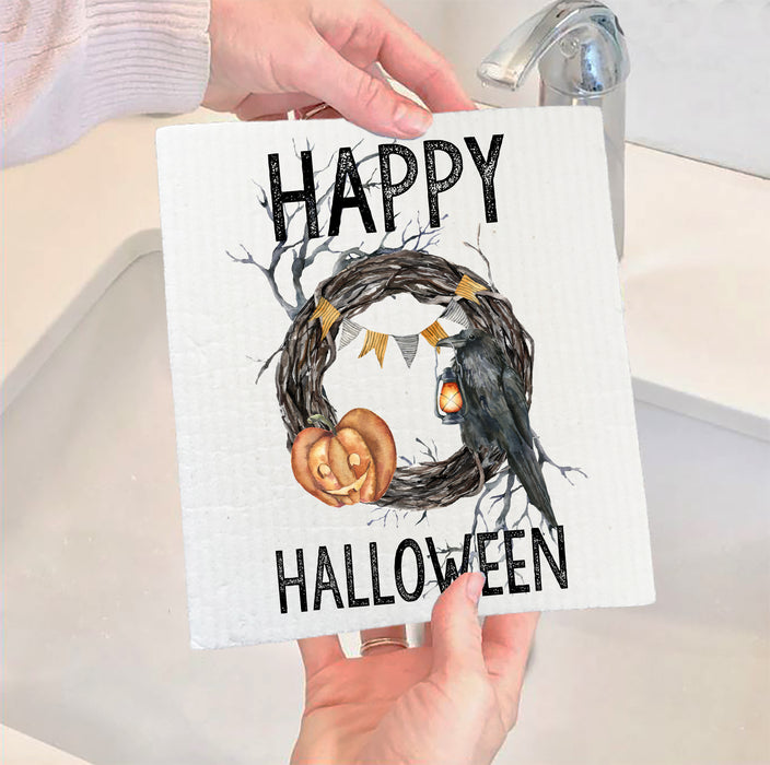 Happy Halloween Wreath Kitchen SWEDISH DISH CLOTH