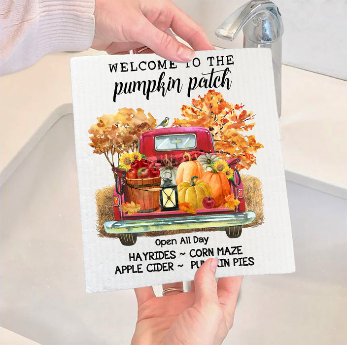 Fall Autumn Pumpkin Pick Up Truck Kitchen SWEDISH DISH CLOTH