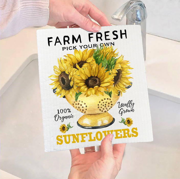 Farm Fresh Fall Autumn Sunflowers Kitchen SWEDISH DISH CLOTH