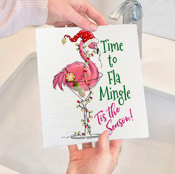 Christmas Flamingo Fla Mingle Swedish Dish Cloth