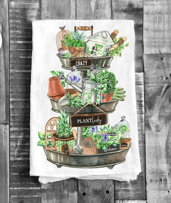 Crazy Plant Lady 3 Tier Tray Herbs Flour Sack Tea Towel
