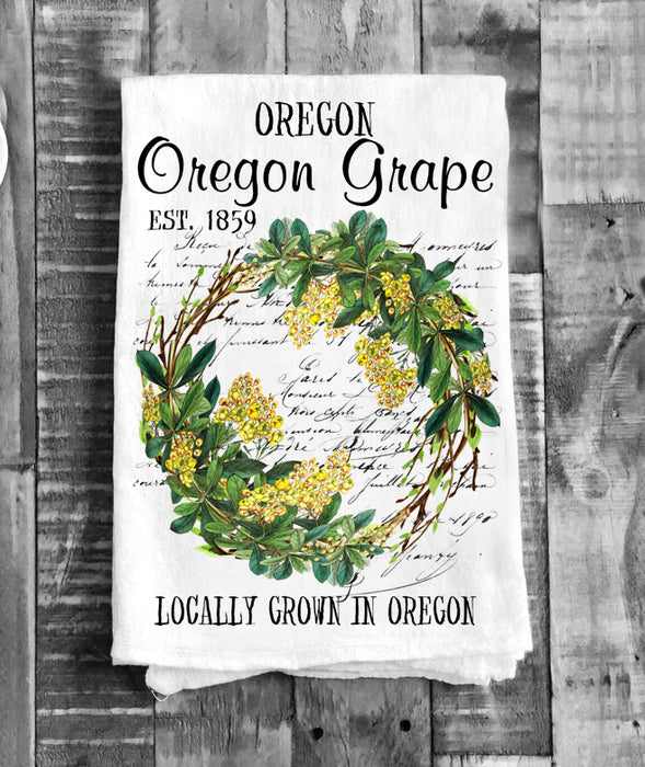 Oregon Grape State Flower Souvenir Flour Sack Tea Towel