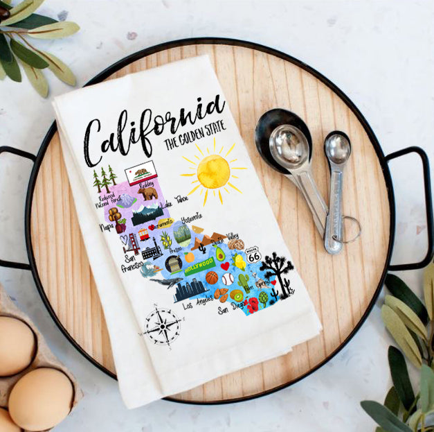 California State Map Souvenir Flour Sack Tea Towel