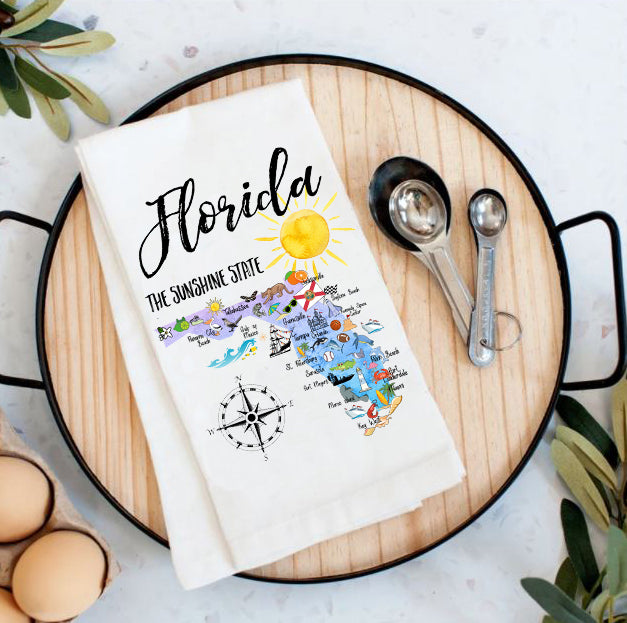 Florida State Map Souvenir Cotton Tea Towel