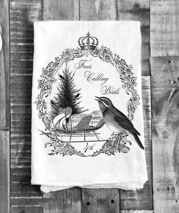 Four Calling Birds Christmas Cotton Tea Towels