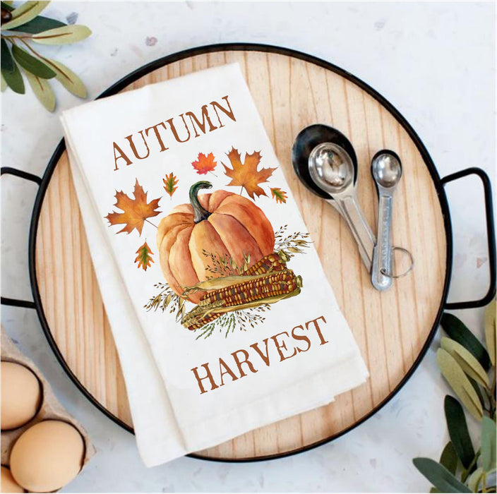 Autumn Harvest Pumpkin Corn Cotton Tea Towels Kitchen