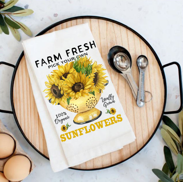 Farm Fresh Fall Autumn Sunflowers Flour Sack Tea Towel
